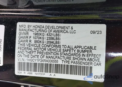 2024 Honda Accord Ex из США, поврежденный, VIN 1HGCY1F3XRA006555